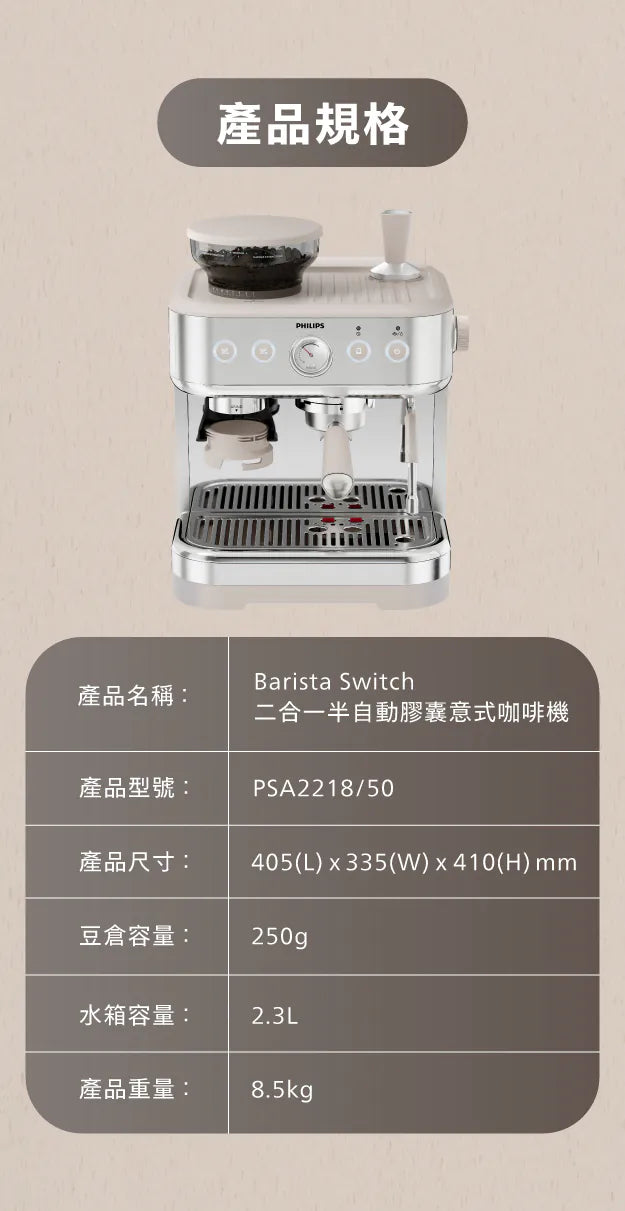 Philips Barista Switch 2-in -1 semi-automatic capsule espresso machine PSA2218/50 delivery espresso bean and juicer